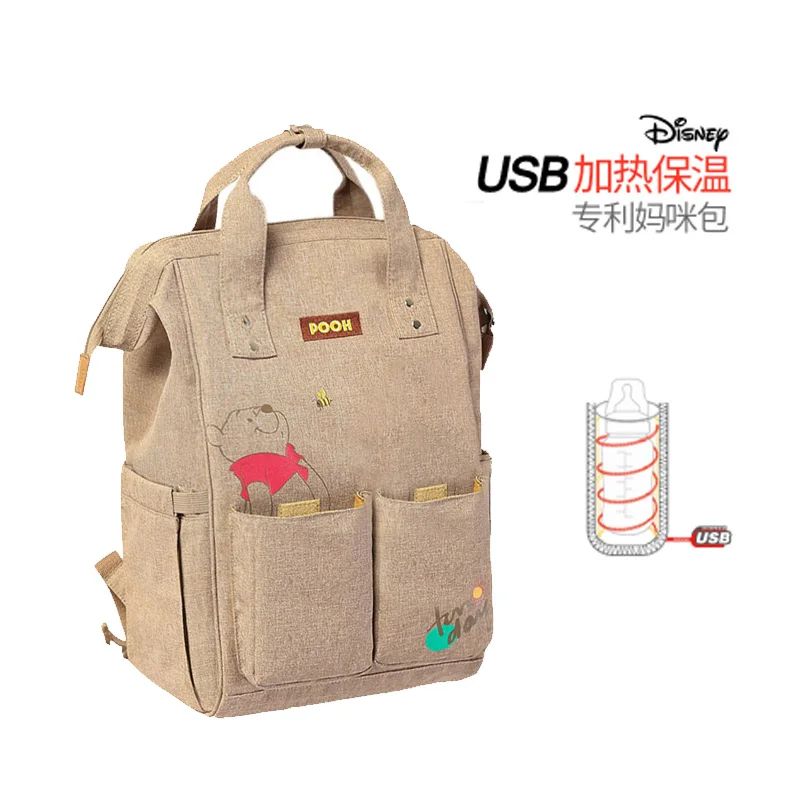 Дисней пеленки мешок USB Отопление материнства путешествия рюкзак большой емкости кормящих мешок уход за ребенком подгузник рюкзак сохранение тепла
