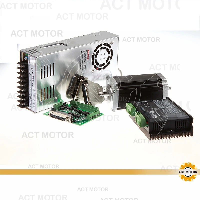 ACT Motor 1Axis Nema23 Stepper Motor Dual Shaft 23HS2430B 425oz-in 3A 4Leads Bipolar+Driver DM542 128Micro  Engraving Laser Cut