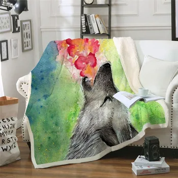 

Watercolor Wolf 3D Printed Sherpa Blanket Couch Quilt Cover Travel Bedding Outlet Velvet Plush Throw Fleece Blanket Bedspread