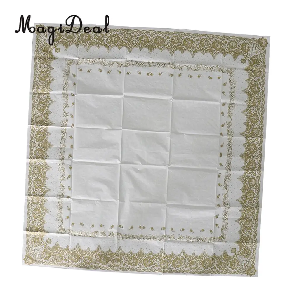 140 x 140cm Vintage Gold Flower Paper Tablecloth Wedding Birthday