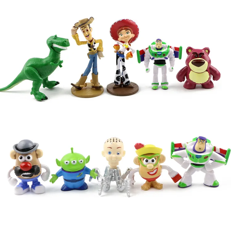 10 pièces/lot jouet série Figure jouet Woody Buzz Lightyear Jessie Rex Mr pomme de terre tête petits hommes verts Lotso Mini bébé jouets