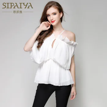 

Women Blouses SIPAIYA 2017 Women Off Shoulder Sexy Chiffon Blouse Shirt V-neck Suspenders Women Tops Backless Blusas Female