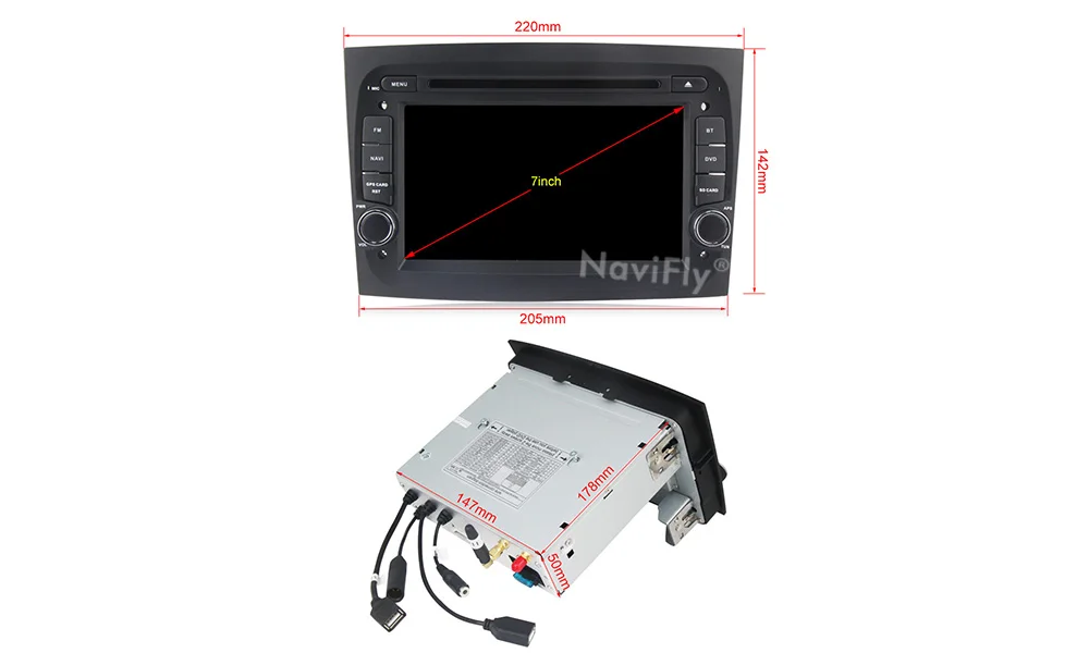 Clearance NaviFly Din 2G+32G Android 9.1 Car DVD Radio player for Fiat Doblo 2016 2017 GPS Navigation 7708IC TDA7851 WIFI Bluetooth 5