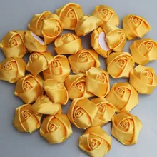 20 шт./упак. желтая Роза ручной работы диаметр 3,5 см атласная лента с розами Цветы DIY для изготовления Свадебный Цветочный букет аксессуары