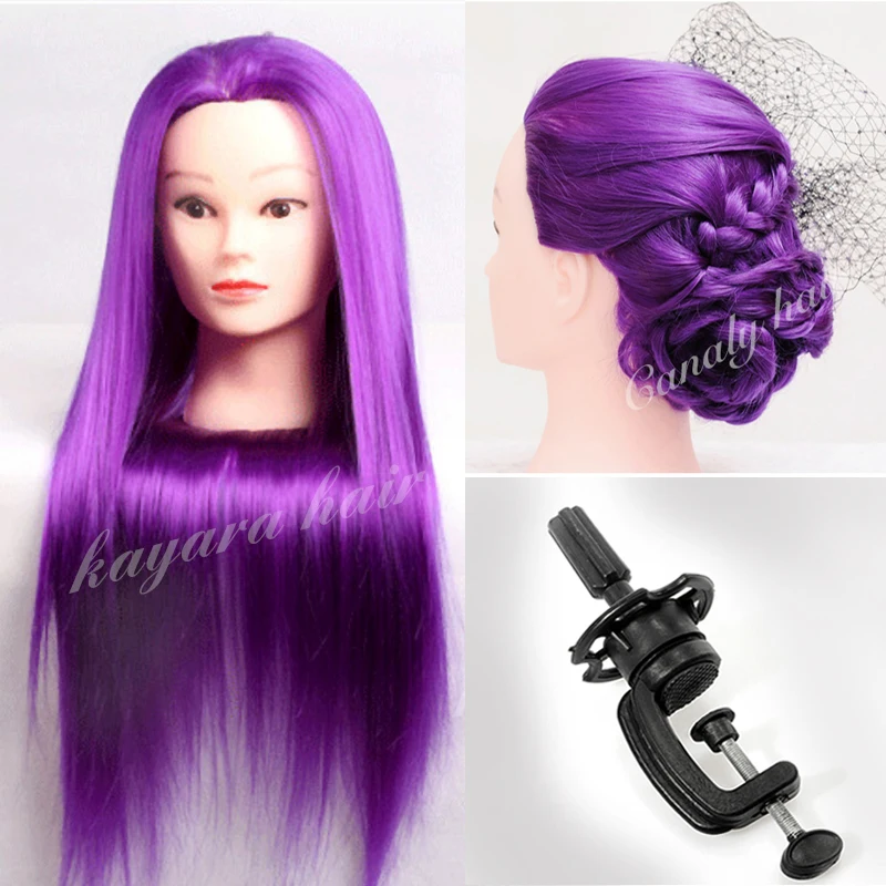 22" Purple Yaki Hair Mannequins Training Head For Hairdresser ,Wig