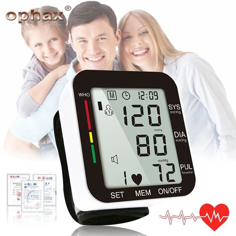

OPHAX Household Automatic Digital Wrist Blood Pressure Monitor Gauge Meter LCD Display Heart Beat Rate Pulse Meter Measure