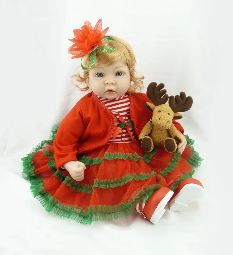

22 inch 55 cm Silicone baby reborn dolls Children's toys Beautiful red princess dress girl holiday gift