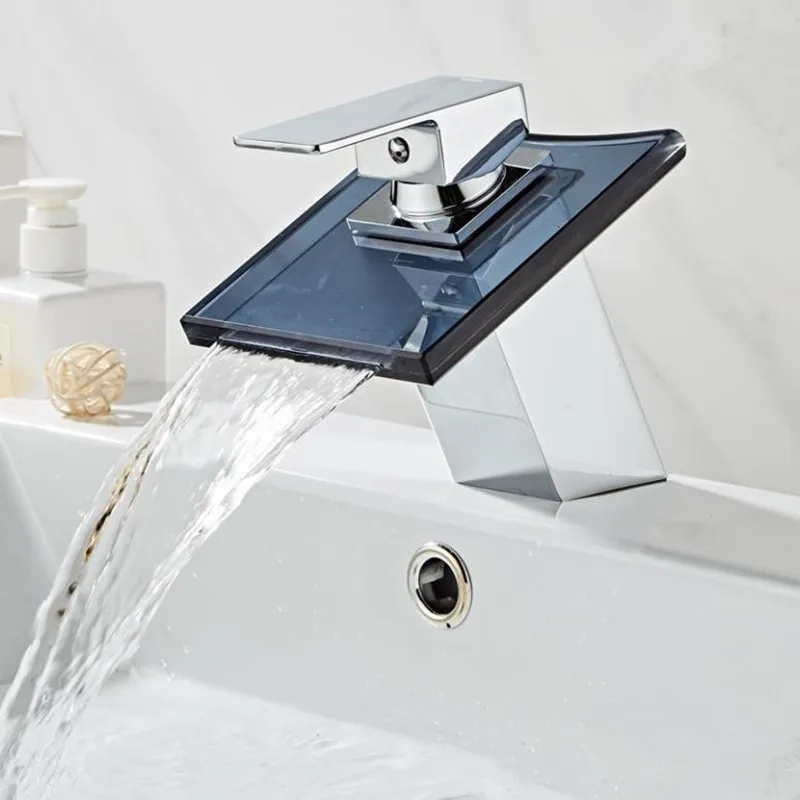 

Glass Waterfall Brass Basin Faucet Bathroom Mixer Tap Deck Mounted basin sink Mixer Tap Single handle Bathroom Basin Mixer Tap
