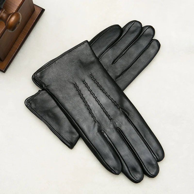 Klss Brand Genuine Leather Men Gloves Autumn Winter Warm Thicken High Quality Goatskin Glove Comfortable Casual J54