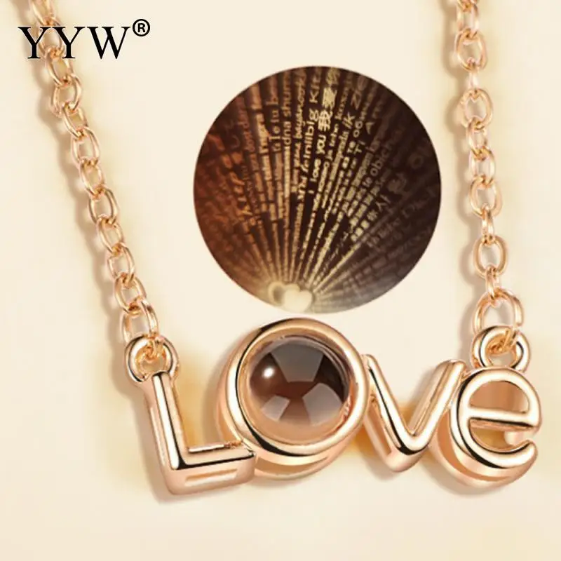 Projection 100 Languages Chain Necklace I Love You Memory Crystal