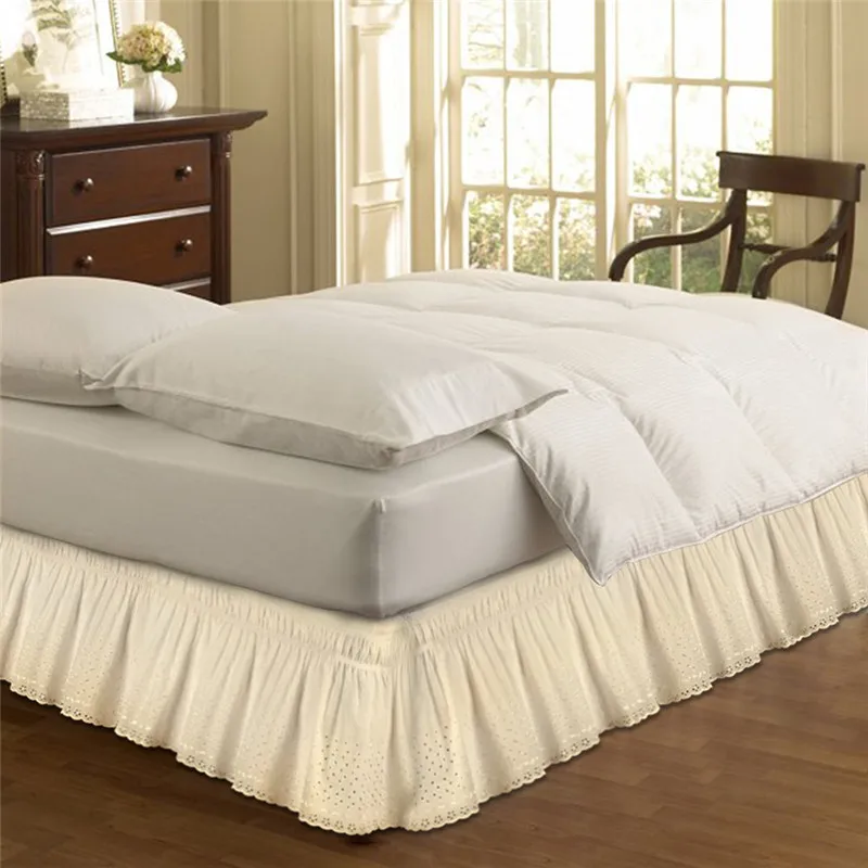 Королева размер белый бежевый вышитые кровати Рубашки без поверхности эластичная лента кровать юбка 37 см высота кровать фартук для свадьбы домашнего использования