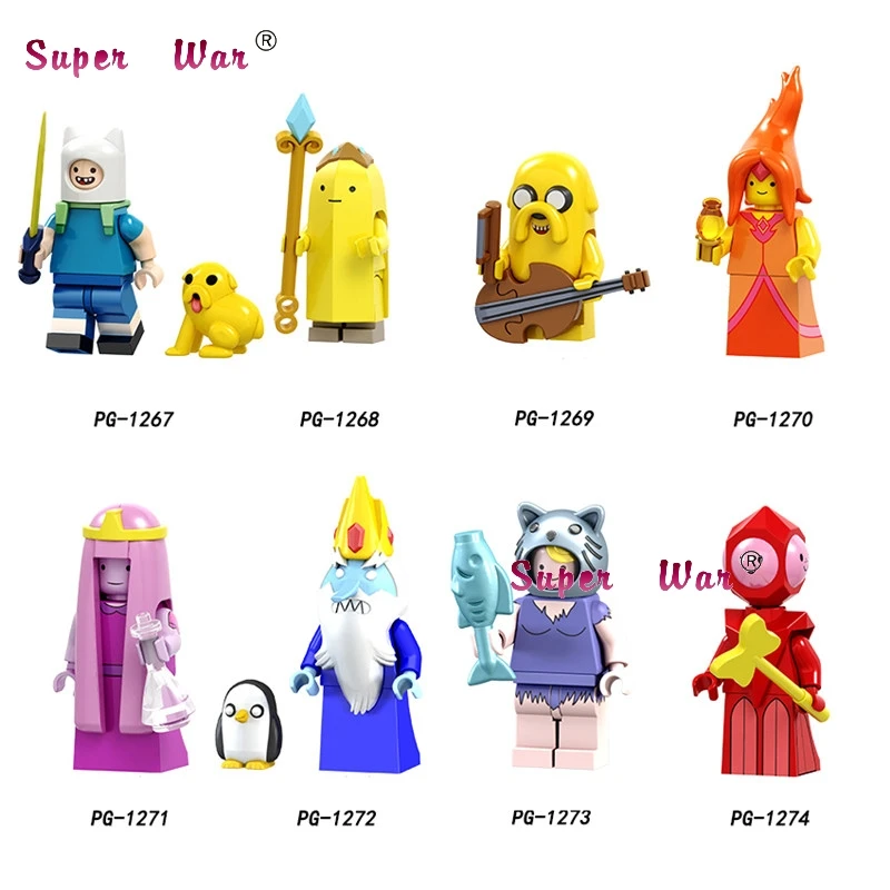 

50pcs Cartoon movie TV Adventure time Finn Banana guard Jack Flame Bimo Lemon building block for children toy