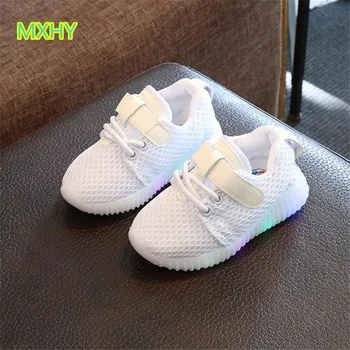 

MXHY Children LED Luminous Sneakers Breathable Kids Sports Shoes Spring Autumn Flat Girls Casual Soft bottom Shoe for Baby 21-30