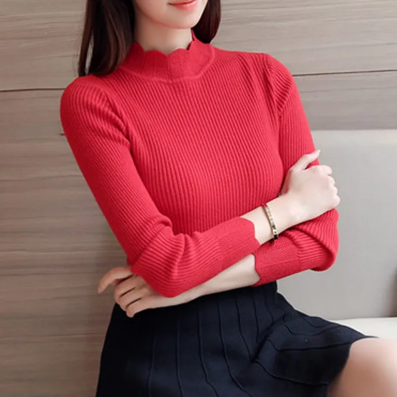 Корейские модные женские свитера и пуловеры Sueter Mujer с рукавами-хомутами, одноцветные тонкие сексуальные эластичные женские топы 1063