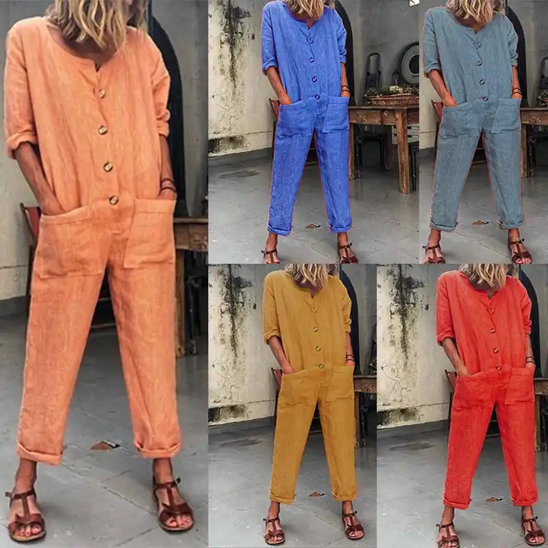 long sleeve linen jumpsuit