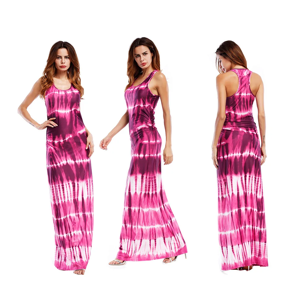 Women 2018 off-shoulder gradient Mix color print dress dress female Summer Bikinis Beach Cover Up Beach Dress