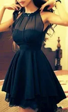 AQL2966 2015 Little Black Jewel Halter Illusion Ausschnitt Rüschen Chiffon Sommer Cocktailkleider