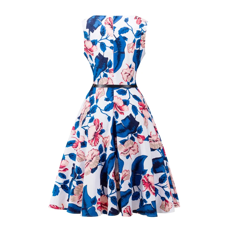 Kostlish 2017 New Summer Dress Women Floral Print Audrey Hepburn 50s 60s A-Line Vintage Dress Sleeveless Party Dresses Plus Size (37)