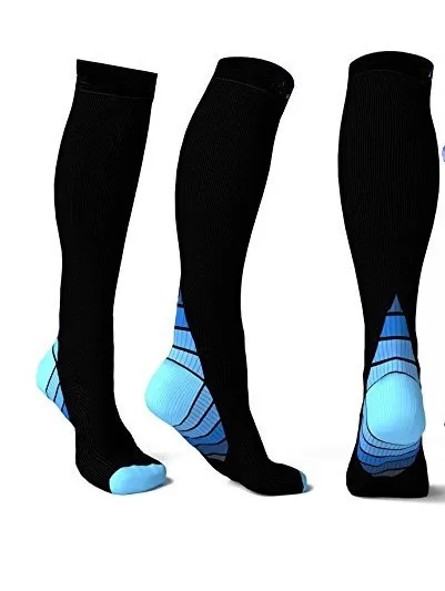 Профессиональные дышащие спортивные носки для марафона для мужчин и женщин, длинные носки для бега, компрессионная повязка для голени - Цвет: blue