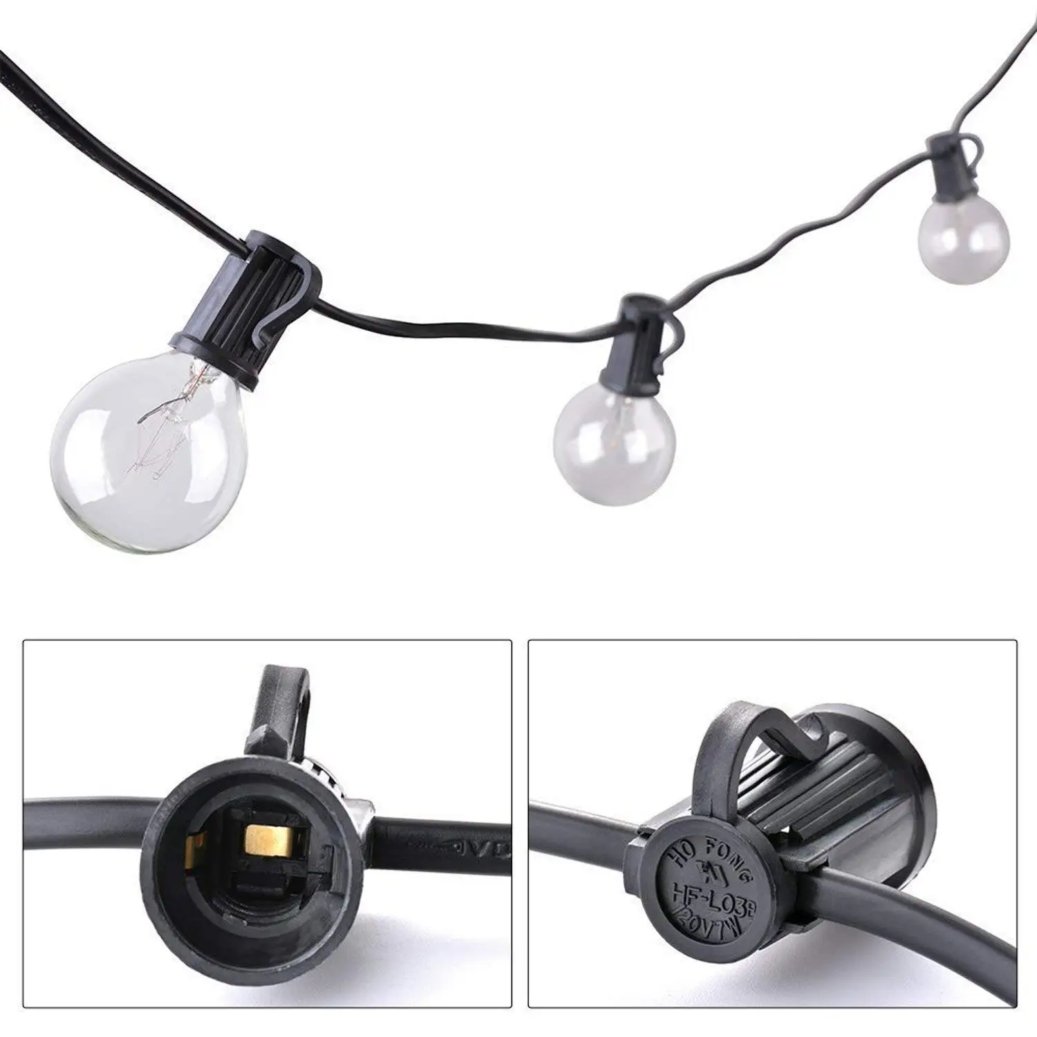 50FT Waterproof Retro Globe String Festoon Lights 50 Clear Bulbs G40 Outdoor XMAS Indoor&Outdoor Decoration String