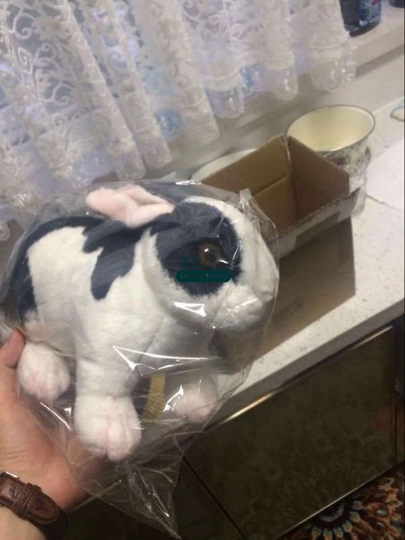 Dorimytrader lovely realistic animal pet rabbit plush toy stuffed bunny doll pillow children play doll decoration 29cm x 17cm DY61894 (9)