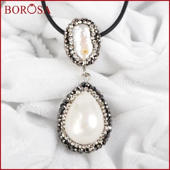 

BOROSA Exquisite and Fashion Charms Oval Freshwater Pearl & Imitation Drop Pearl Dangle Pendant Bead J195