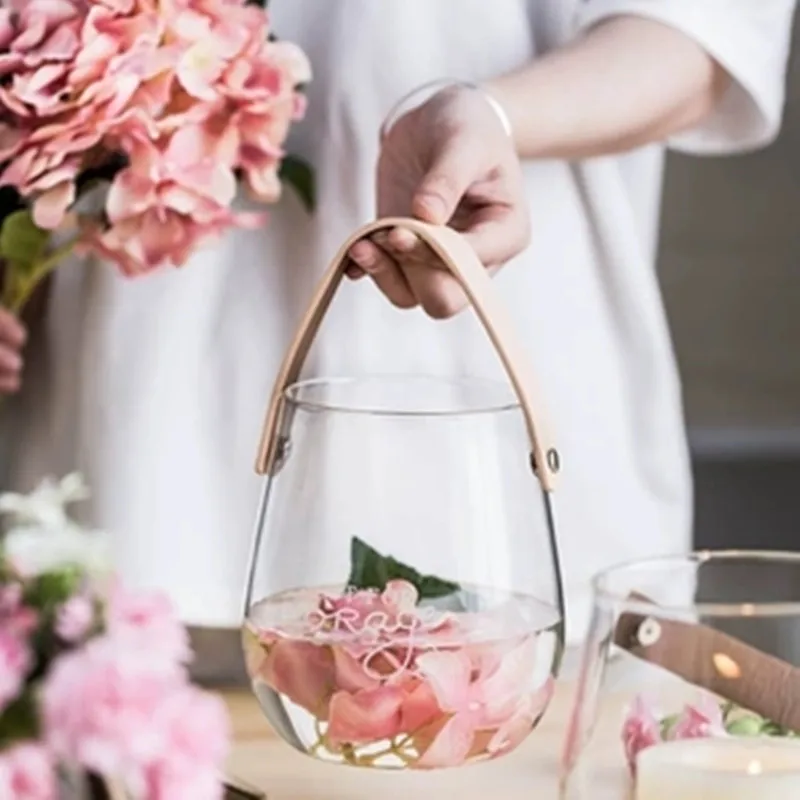 

KINGLANGPortable glass copper money grass hydroponic bottle English alphabet flower pot creative insert vase storage jar