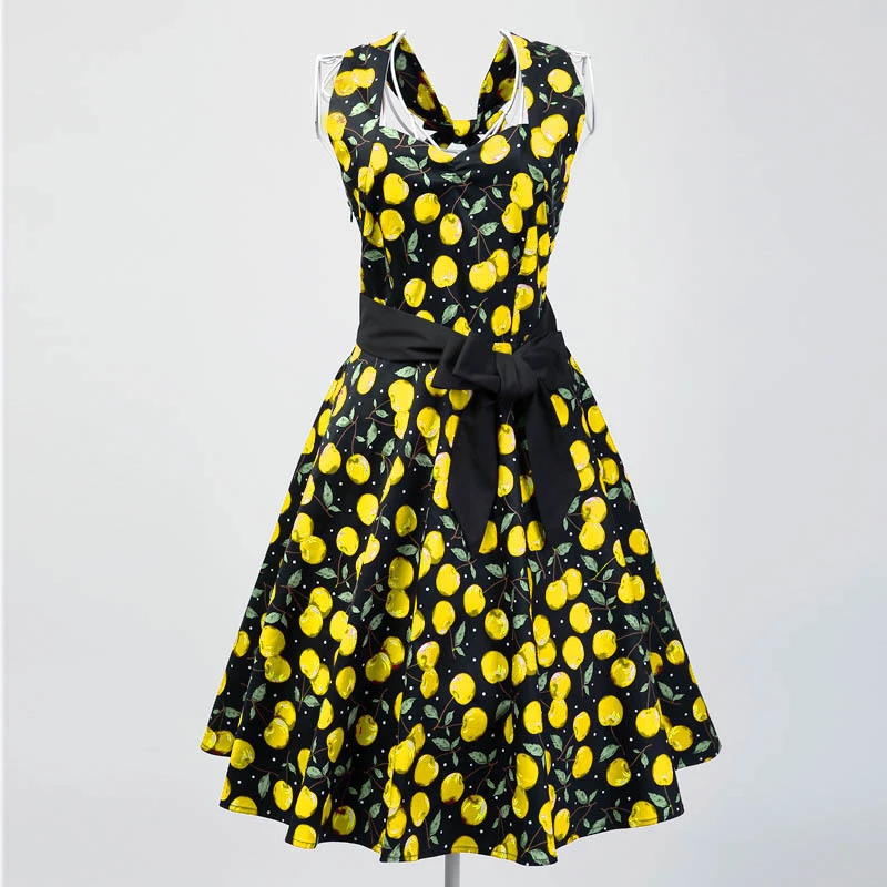 Candowルックレディースファッションオリジナルデザインリバイバルヴィンテージチェリー花vestidosセクシーなホルタープラスサイズクラブナイトドレス Vestidos Fashion Vestidos Plusdesigner Dress Aliexpress