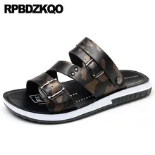 Металл шлепанцы обувь Мужчины гладиаторские сандалии лето кожа золото дизайнер ремень надевать родной спорт хороший Римский тапочки камуфляж