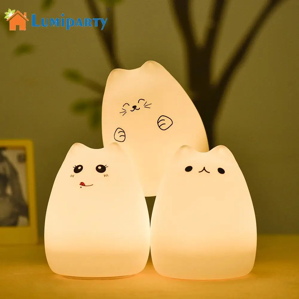 

LumiParty Cute Cat Lamp Colorful Light Silicone Cat Night Lights Children Bedroom Night Lamp Touch Sensor USB Charge jk35