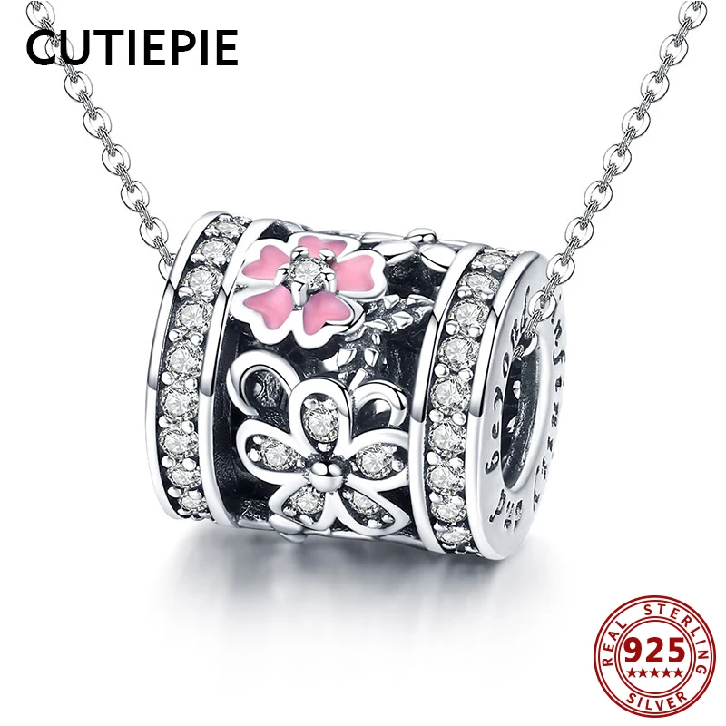 

CUTIEPIE Real 925 Sterling Silver Romantic Flower Round Clear CZ Necklaces for Women Link Chain Pendant Necklaces Jewelry Gifts