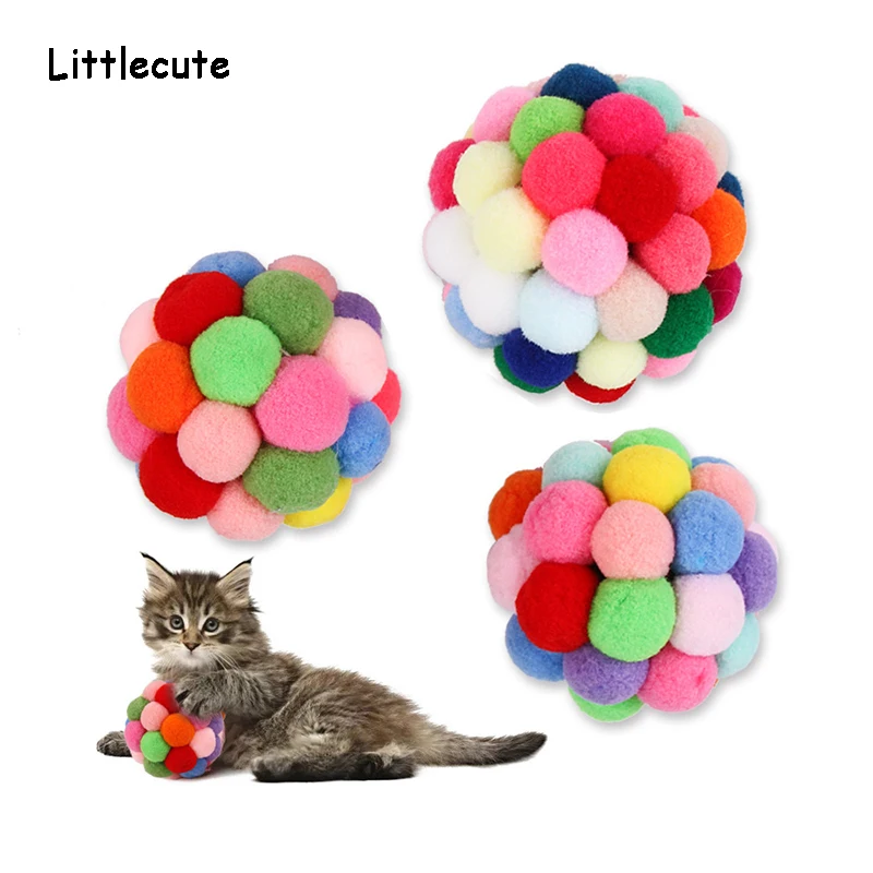 

Pet Cat Toy Colorful Handmade Bells Bouncy Ball Built-In Catnip Interactive Cat Toy Ball Interactive Cat Toys Play Chewing Balls