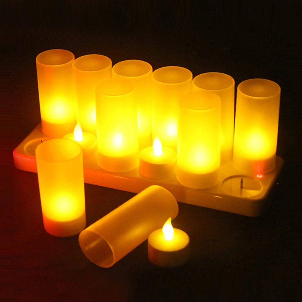 12pcs LED Rechargeable electric candle light warm white color change