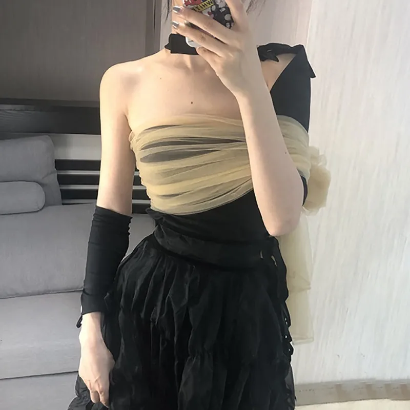 TWOTWINSTYLE Summer Mesh Patchwork Sexy T Shirt