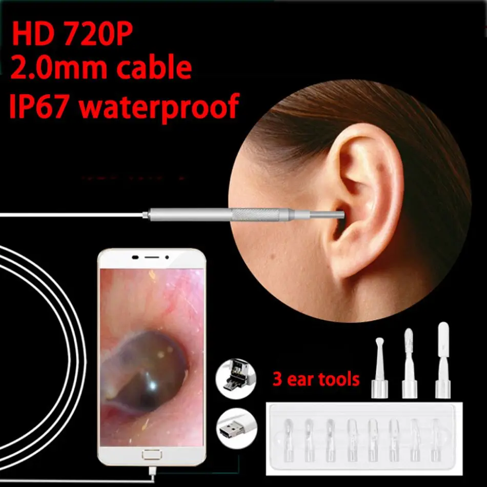 

3 IN 1 3.9mm Medical Endoscope Camera 720P USB Type C IP67 Waterproof Android Endoscope Inspection Monitor for Ear Health Care