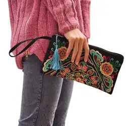 2019 Винтаж для женщин кошелек ретро вышитые сумка Этническая женская сумка Boho национальной цветочной вышивкой с кисточкой подарок