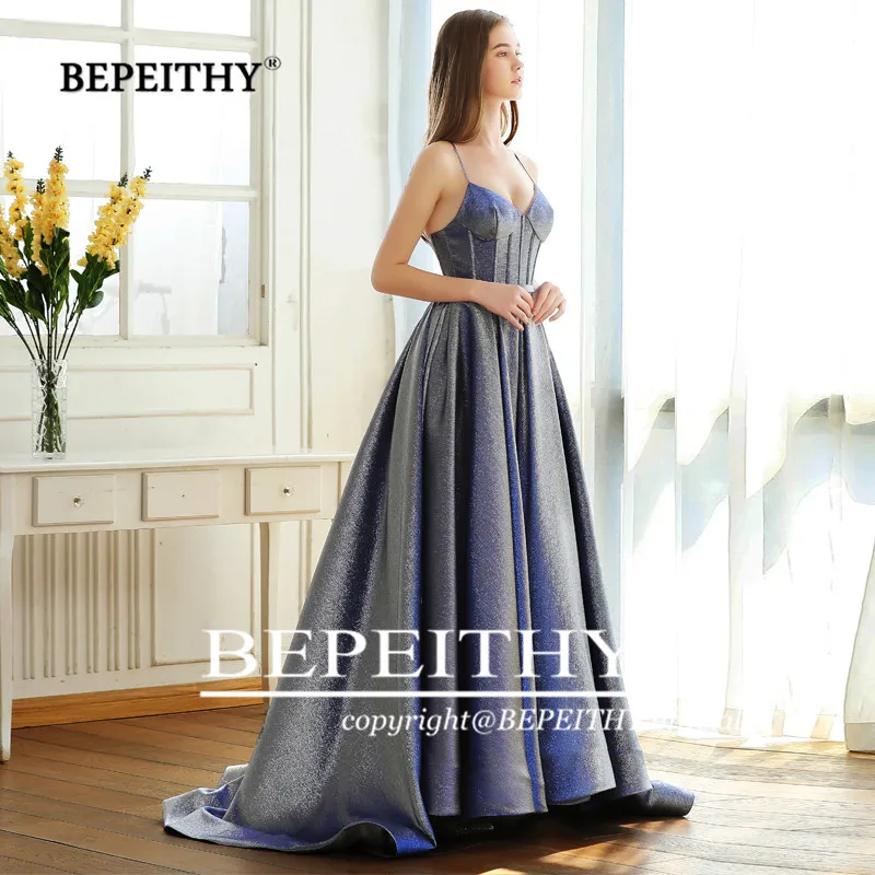 BEPEITHY 2019 New Design A Line Sparkle Evening Dresses Long Sweep Train Glitter Elegant Party Prom Dress Robe De Soiree Hot BEPEITHY 2019 New Design A Line Sparkle Evening Dresses Long Sweep Train Glitter Elegant Party Prom Dress Robe De Soiree Hot