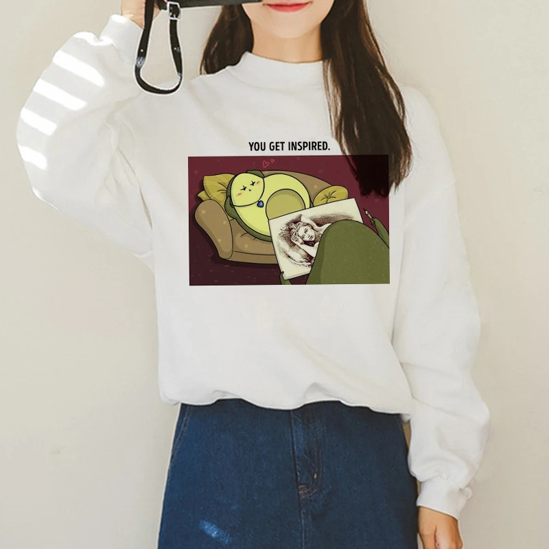 Avocado Harajuku Ullzang Small Fresh Warm Hoodies Women Vegan Kawaii Cartoon Print Sweatshirts 90s Graphic Fashion Hoody Female