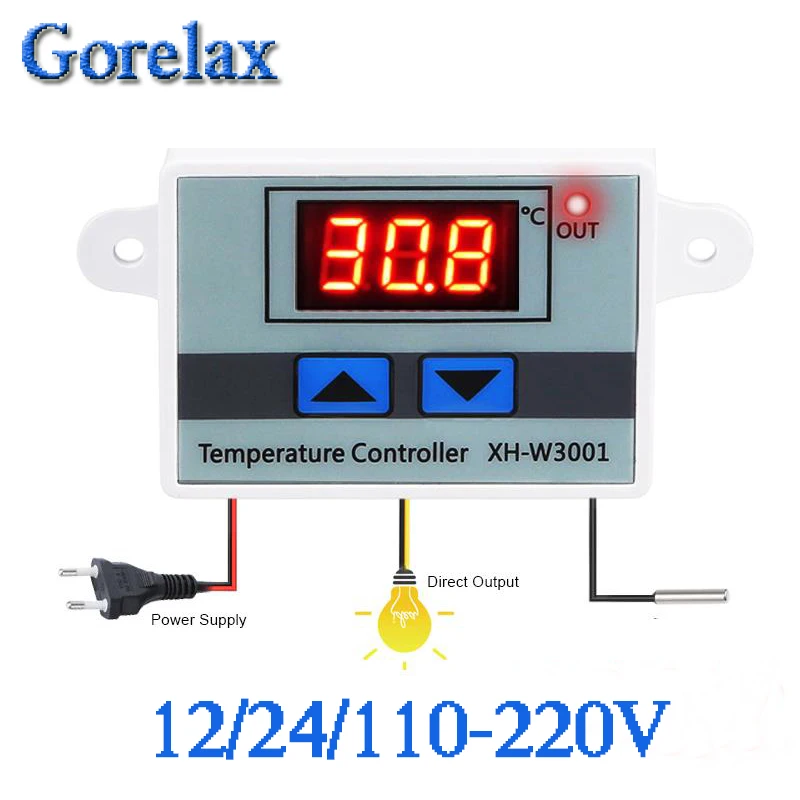 

XH-W3001 W3001 Temperature Controller Digital LED 12 24 110-220V Thermometer Thermo Controller Switch Probe Max 10A NTC10K