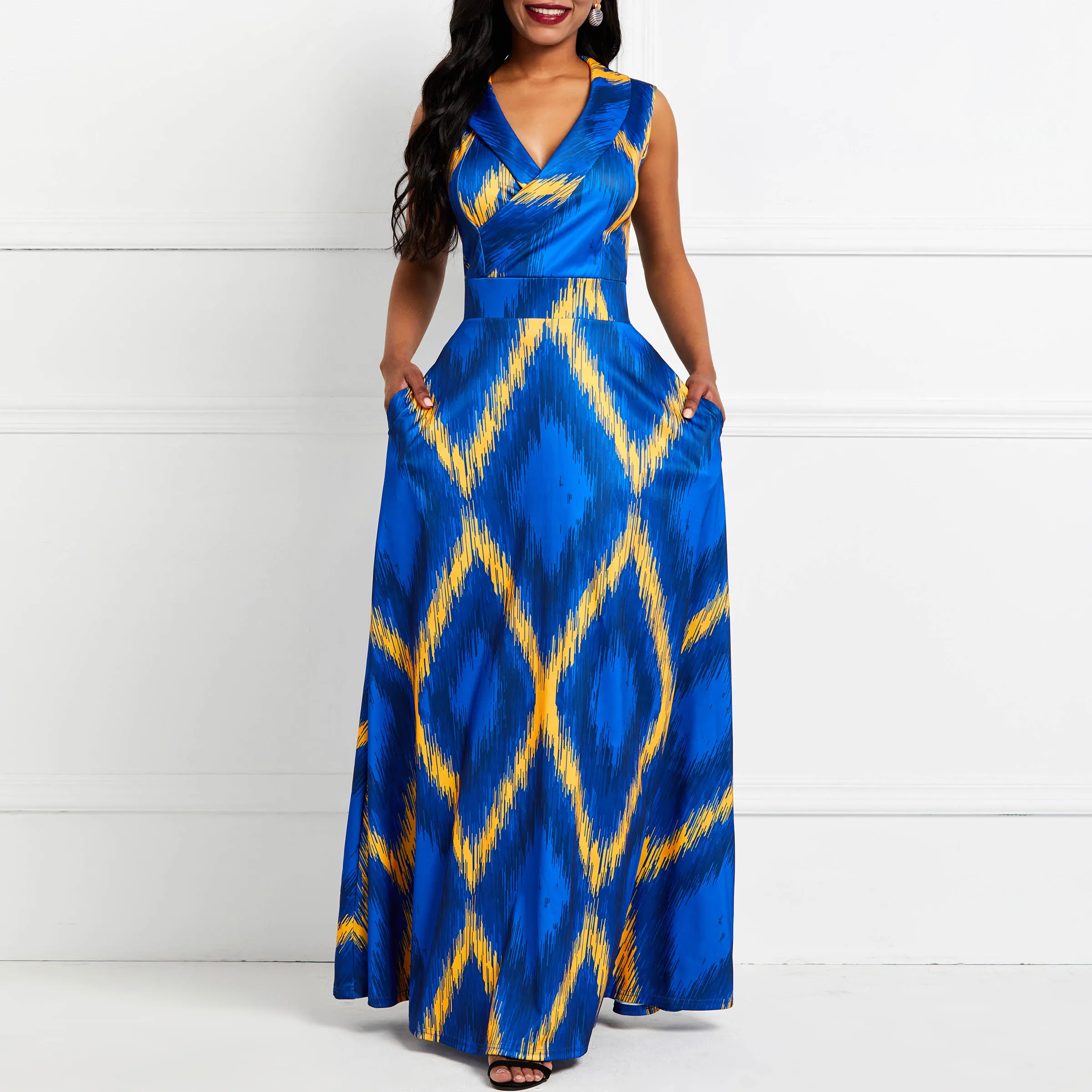 

Elegant Blue Party Plus Size Office Lady Women Long Dresses Casual Sexy Club Summer Print High Waist Streetwear Female Dress