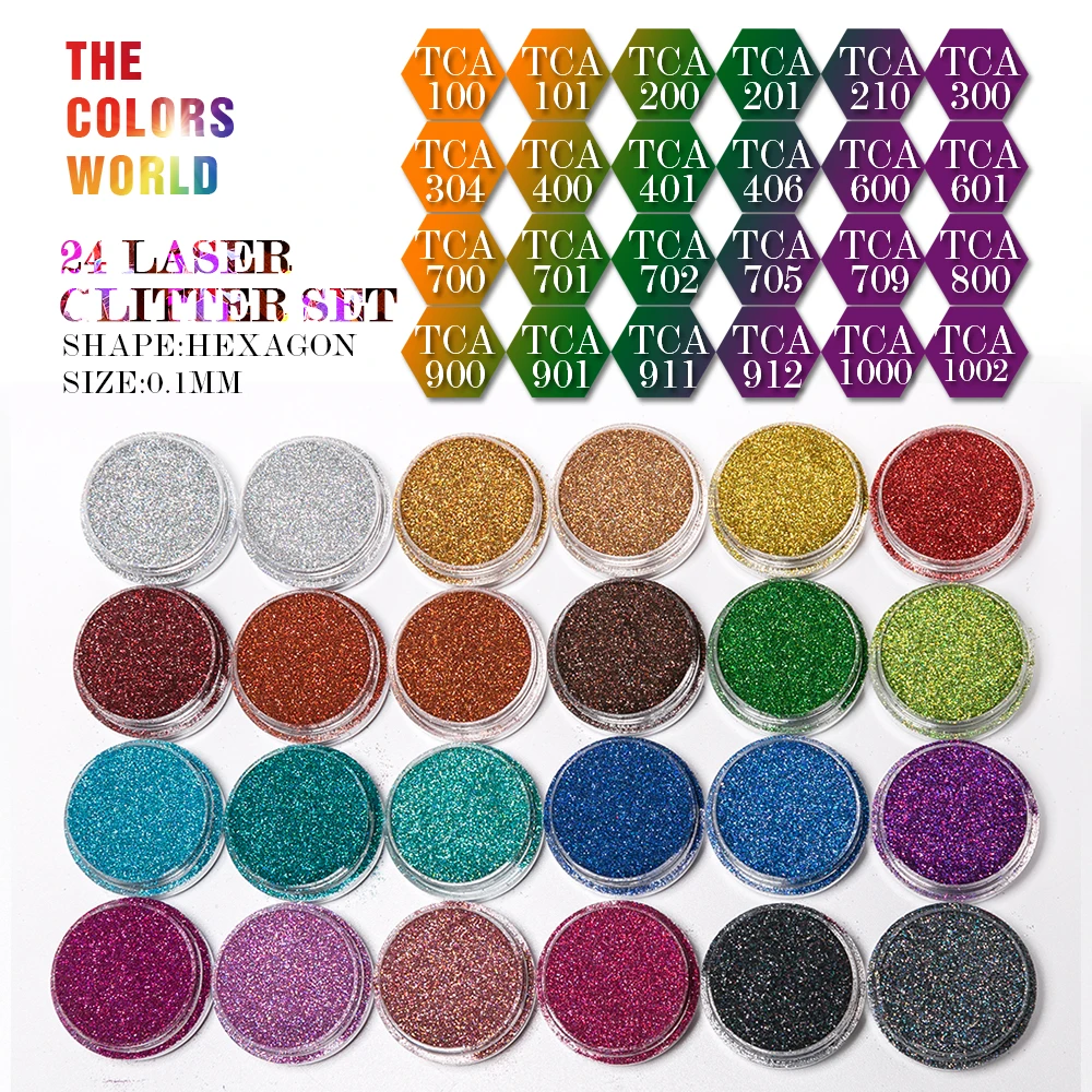 24 láser holográfica colores hexágono forma brillo para uñas brillo arte decoraciones maquillaje facepaint esmalte de uñas DIY Accesorios