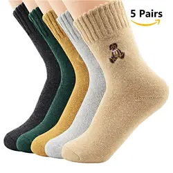 AZUE 5 пар утолщаются зимние носки дышащие шерстяные носки милый медведь шаблон теплые носки для мужчин и женщин