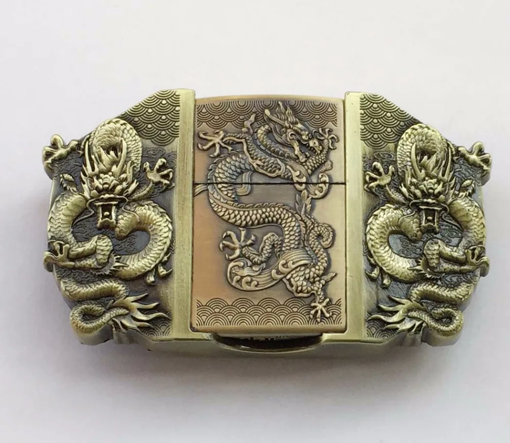 

High quality 3D Bronze Dragons lighter Metal Belt Buckles SW-BY745 suitable for 4cm wideth snap on belt with continous stock