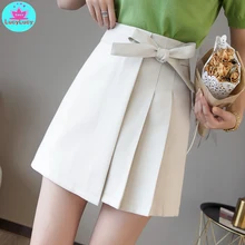 Летняя новая женская мода в японском стиле сексуальная высокая талия с бантом галстук слово короткая юбка в складку юбка империя выше колена мини