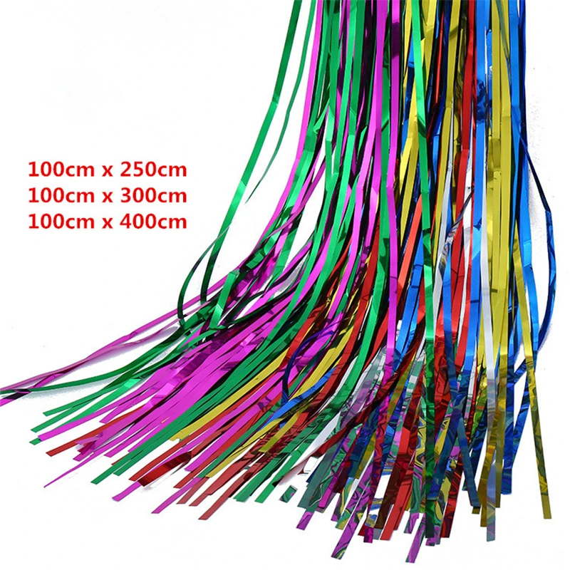 

100cm Colours Rain Curtain Shimmer Foil Door Curtain Tinsel Curtain Birthday Halloween Party Decoration Stage Fabric Backdrops