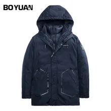 BOYUAN Brand New Fashion Parka Men Thick Warm Winter Jacket Men Liner Detachable Polyester Hooded Casual Solid Winter Coat X2786