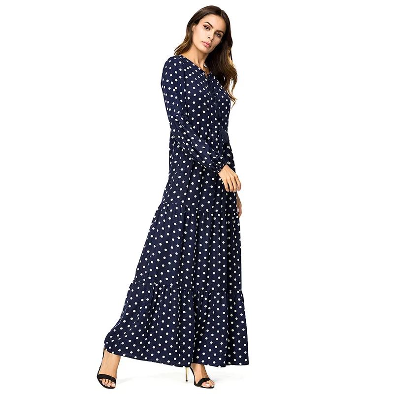 ShejoinSheenjoy Dot Print Autumn Long Sleeve Maxi Dresses Muslim Abaya Boho Tassel Casual Women Long Dress Pluse Size Clothing Dresses