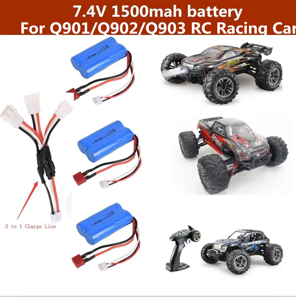 

2PCS Or 3PCS 7.4V 1500mAh Battery for Q901 Q902 Q903 High Speed Remote Control RC Car Truck spare parts Add 3 In 1 Charge Line