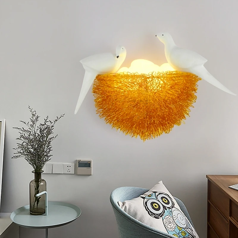Preise Vogel Nest FÜHRTE Wand Lampe Kinder Schlafzimmer Studie Zimmer Restaurant Dekoration Neuheit Wand Licht Mit 3D Vögel Kunst Lampe