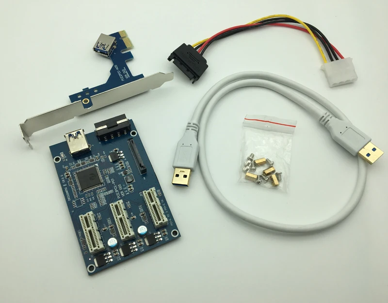 

PCI Express 1X to 1X 3 Slots Riser Card Expansion Adapter Converter PCI-e Port Multiplier + USB 3.0 Cable
